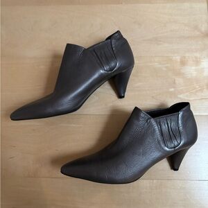 PRADA Mordoré Metallic Leather Pointed-Toe Ankle Boots